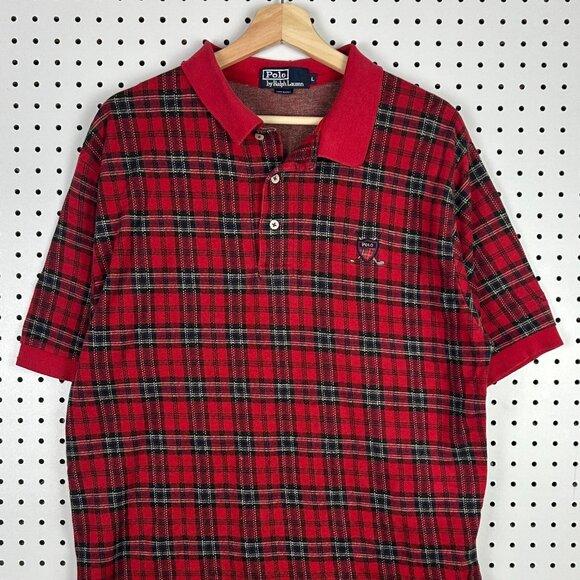 Polo Ralph Lauren Golf Crest Polo Shirt Size Large USA Made Plaid Retro USA Made - Picture 2 of 6